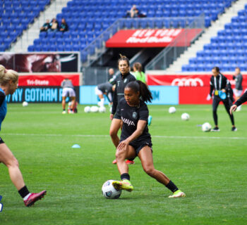 Margaret Purce of Gotham FC warms up before a game at Red Bull Arena